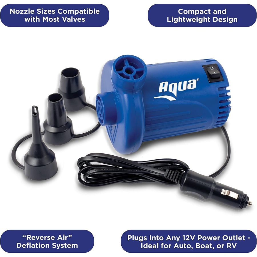 Aqua 12V DC Electric Air Pump with 3 Nozzles, Blue — view 3