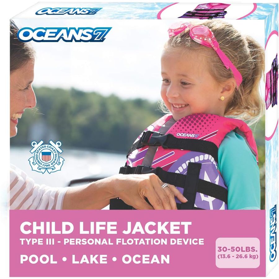 Oceans 7 Kids Type III Life Jacket, 30-50 lb, Pink/Berry — view 2