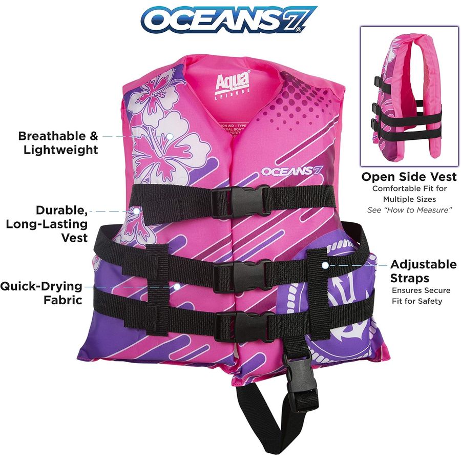 Oceans 7 Kids Type III Life Jacket, 30-50 lb, Pink/Berry — view 3