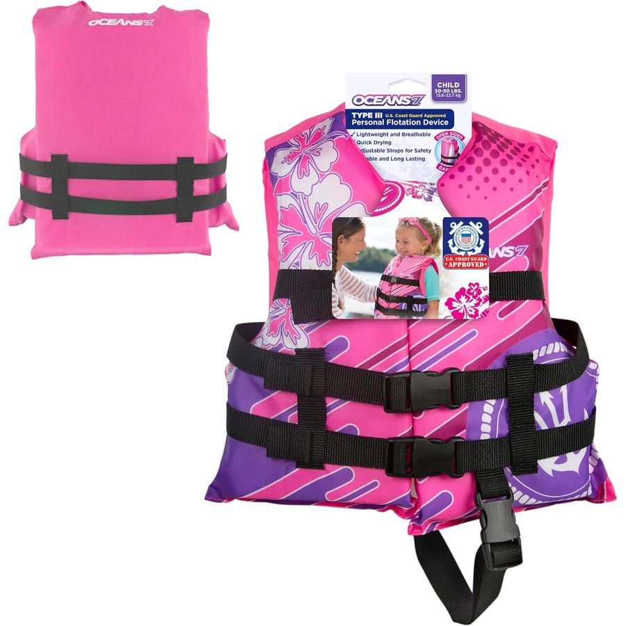 Oceans 7 Kids Type III Life Jacket, 30-50 lb, Pink/Berry — view 4