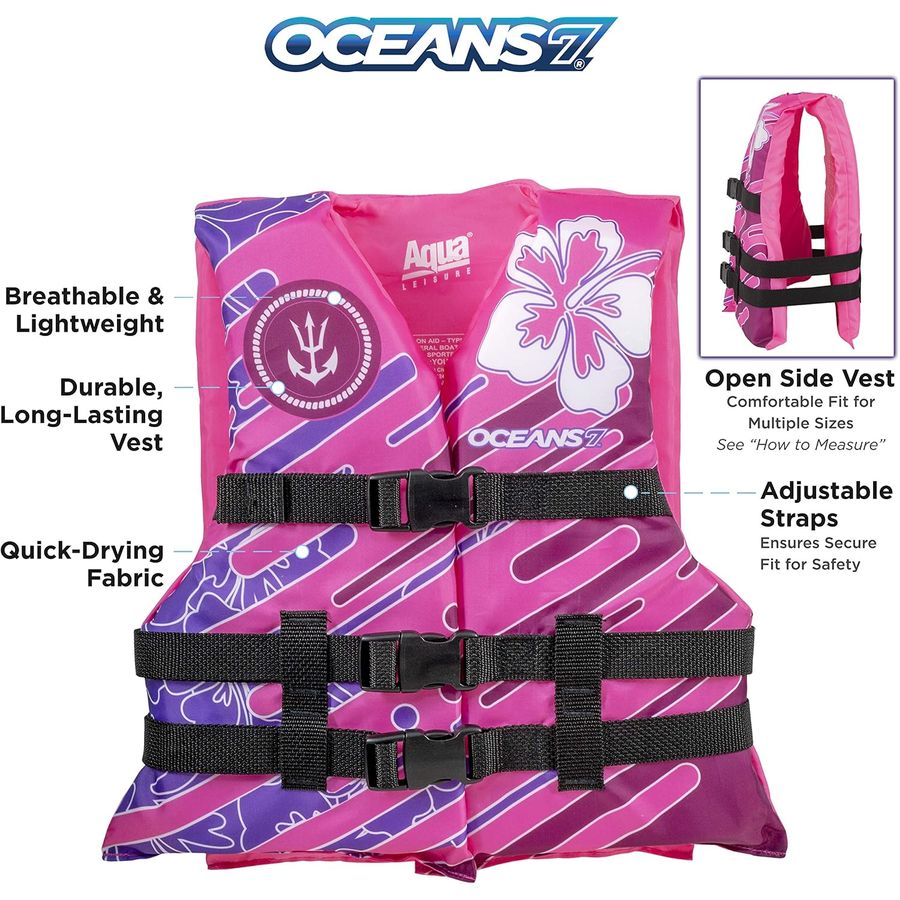 Oceans 7 Type III Youth Life Jacket, Pink/Berry — view 3
