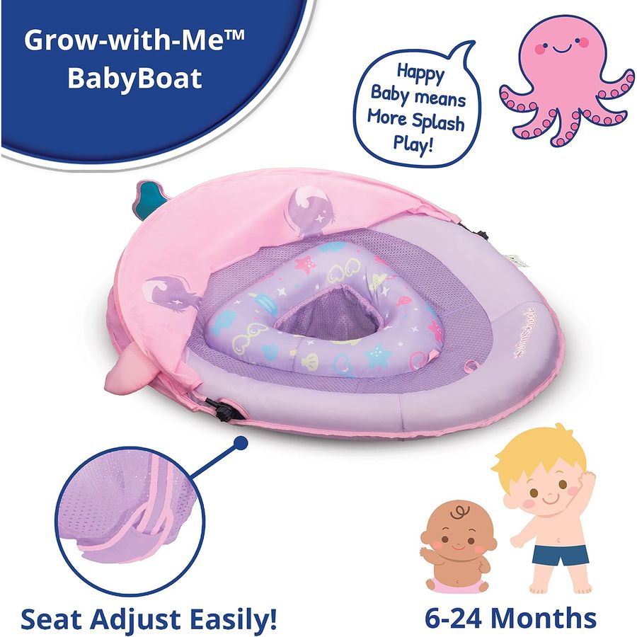 SwimSchool Baby Pool Float with Canopy, 5-Toy Console, Pink — view 4