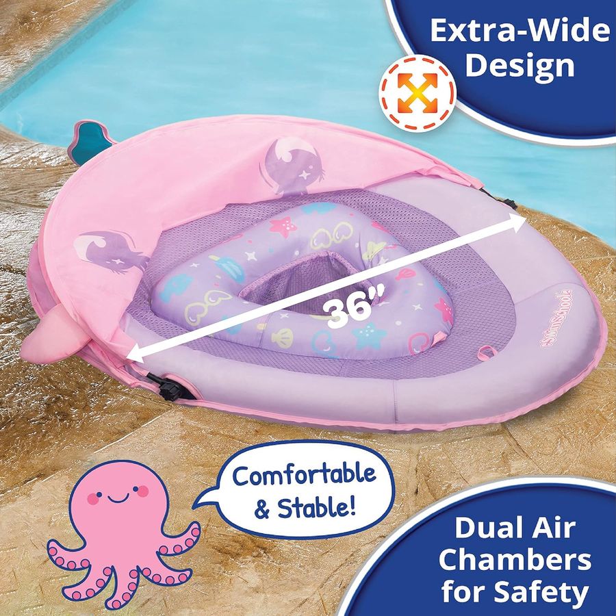 SwimSchool Baby Pool Float with Canopy, 5-Toy Console, Pink — view 6