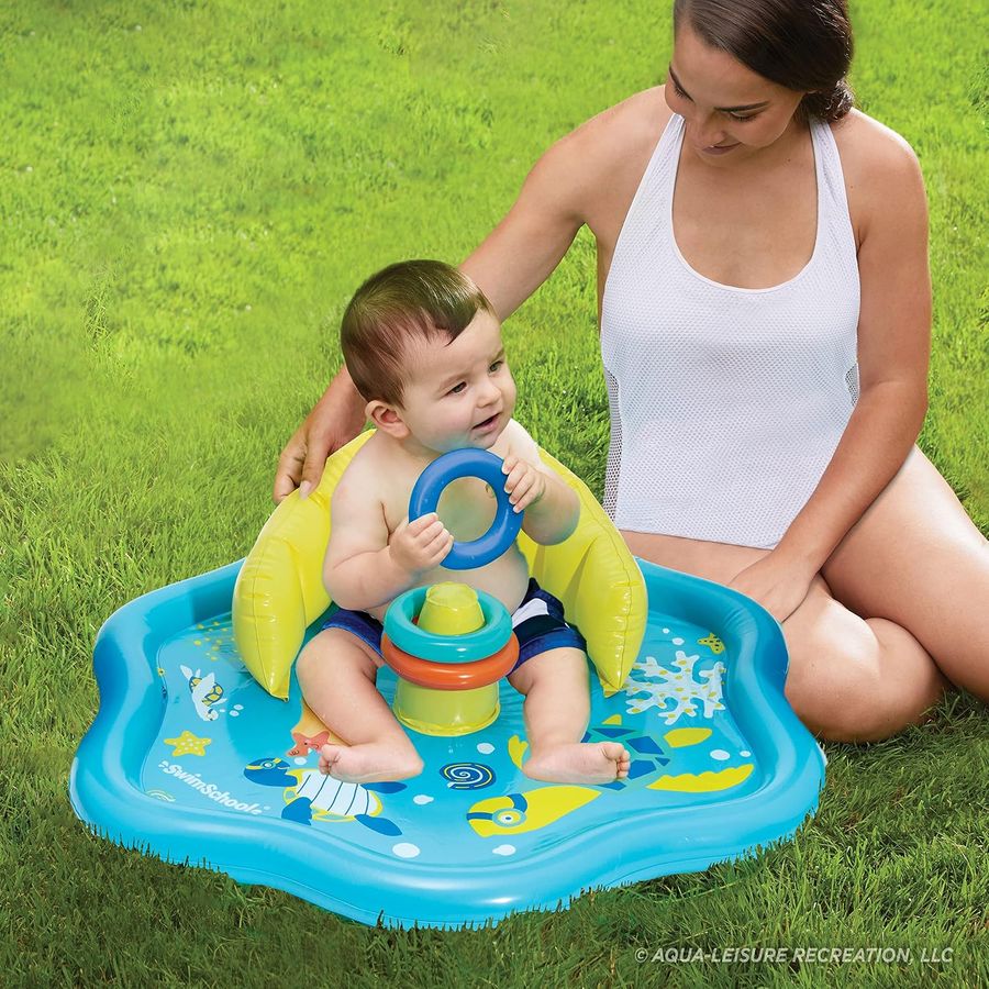 SwimSchool Baby Splash Play Mat with Backrest, Seafoam Blue Lemon — view 4