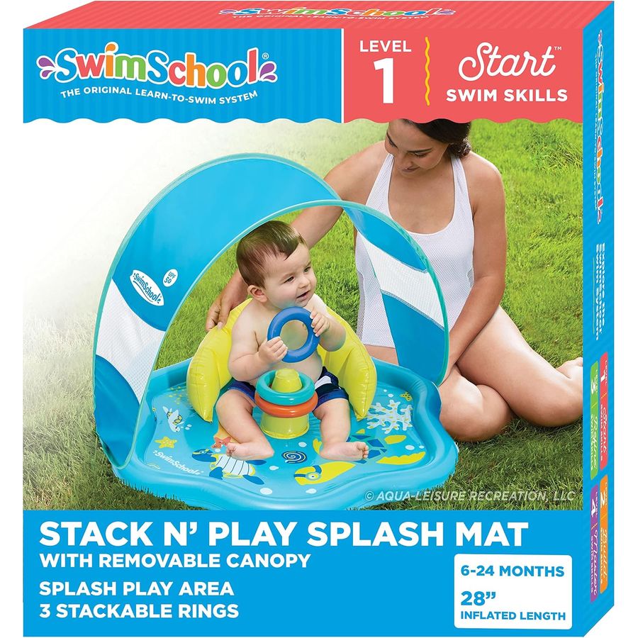 SwimSchool Baby Splash Play Mat with Canopy, Seafoam Blue Lemon — view 2