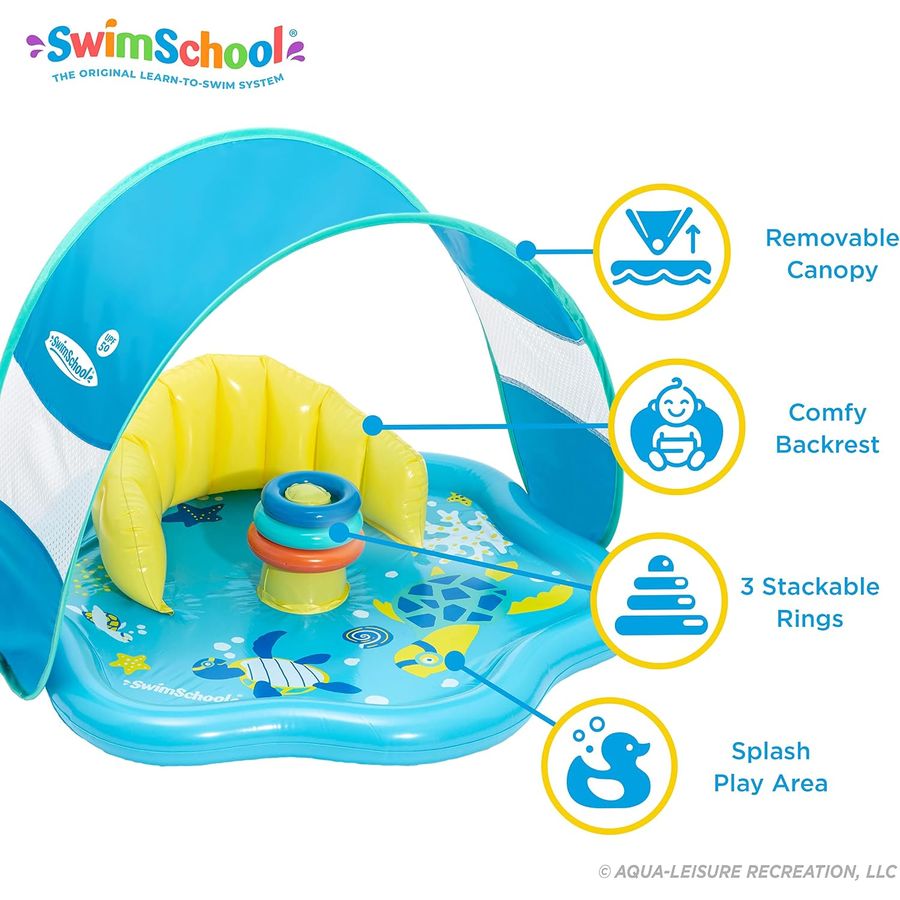 SwimSchool Baby Splash Play Mat with Canopy, Seafoam Blue Lemon — view 3