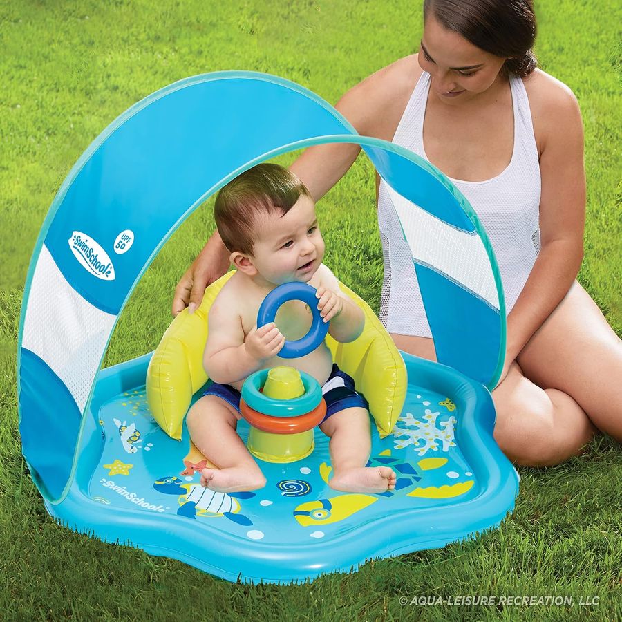 SwimSchool Baby Splash Play Mat with Canopy, Seafoam Blue Lemon — view 4
