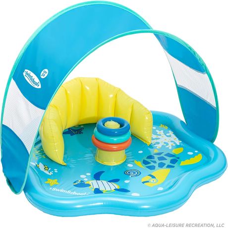 SwimSchool Baby Splash Play Mat with Canopy, Seafoam Blue Lemon