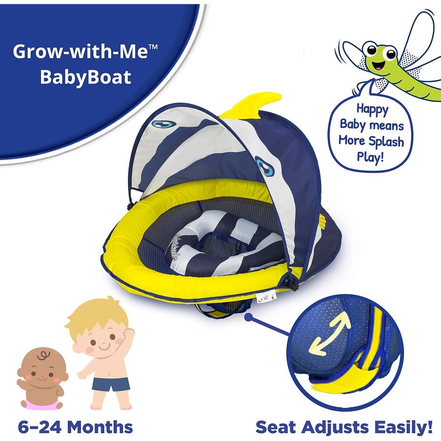 SwimSchool Deluxe Baby Float with Adjustable Canopy, Navy/White — view 3