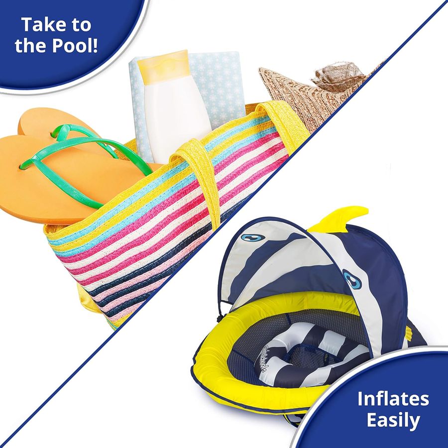 SwimSchool Deluxe Baby Float with Adjustable Canopy, Navy/White — view 5