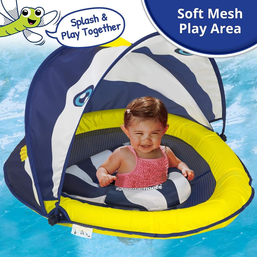 SwimSchool Deluxe Baby Float with Adjustable Canopy, Navy/White — view 6