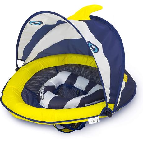SwimSchool Deluxe Baby Float with Adjustable Canopy, Navy/White