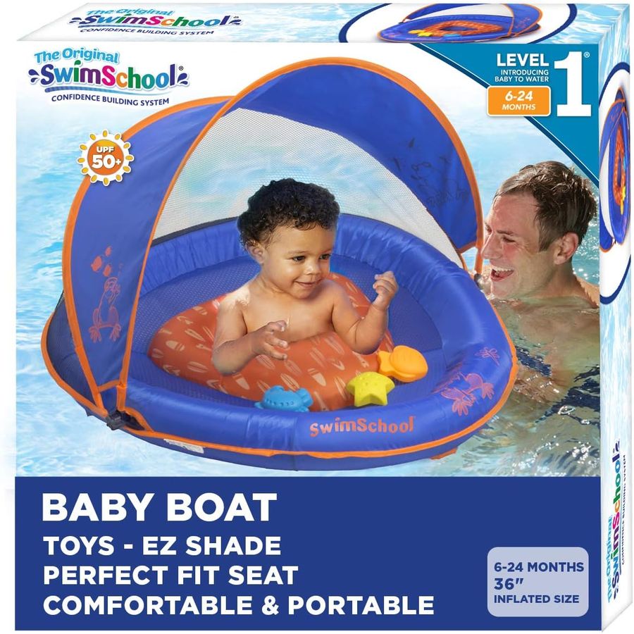 SwimSchool Deluxe Baby Float with Canopy, Blue/Orange — view 2