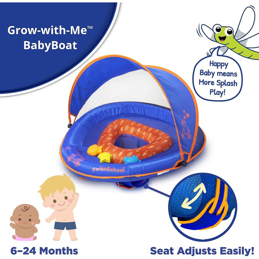 SwimSchool Deluxe Baby Float with Canopy, Blue/Orange — view 3