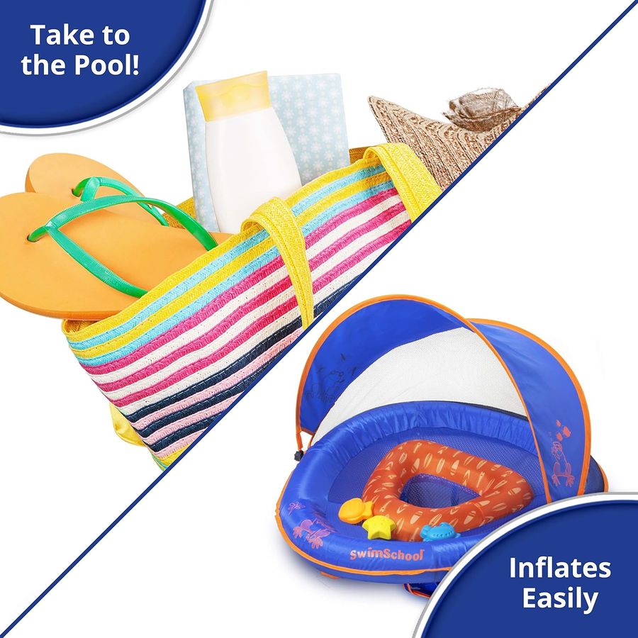 SwimSchool Deluxe Baby Float with Canopy, Blue/Orange — view 5