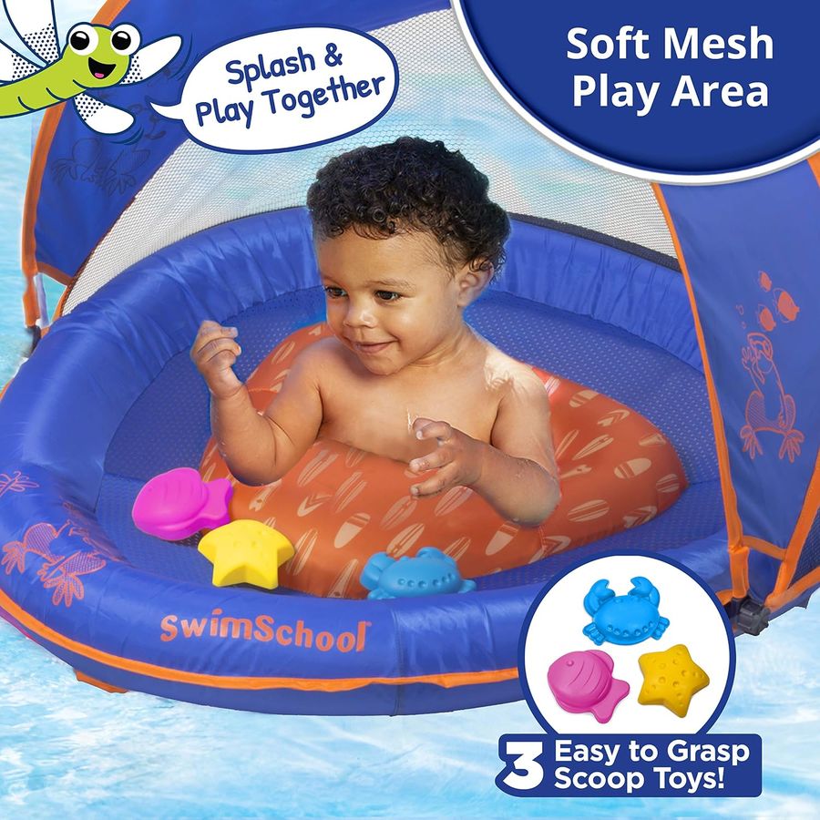 SwimSchool Deluxe Baby Float with Canopy, Blue/Orange — view 6