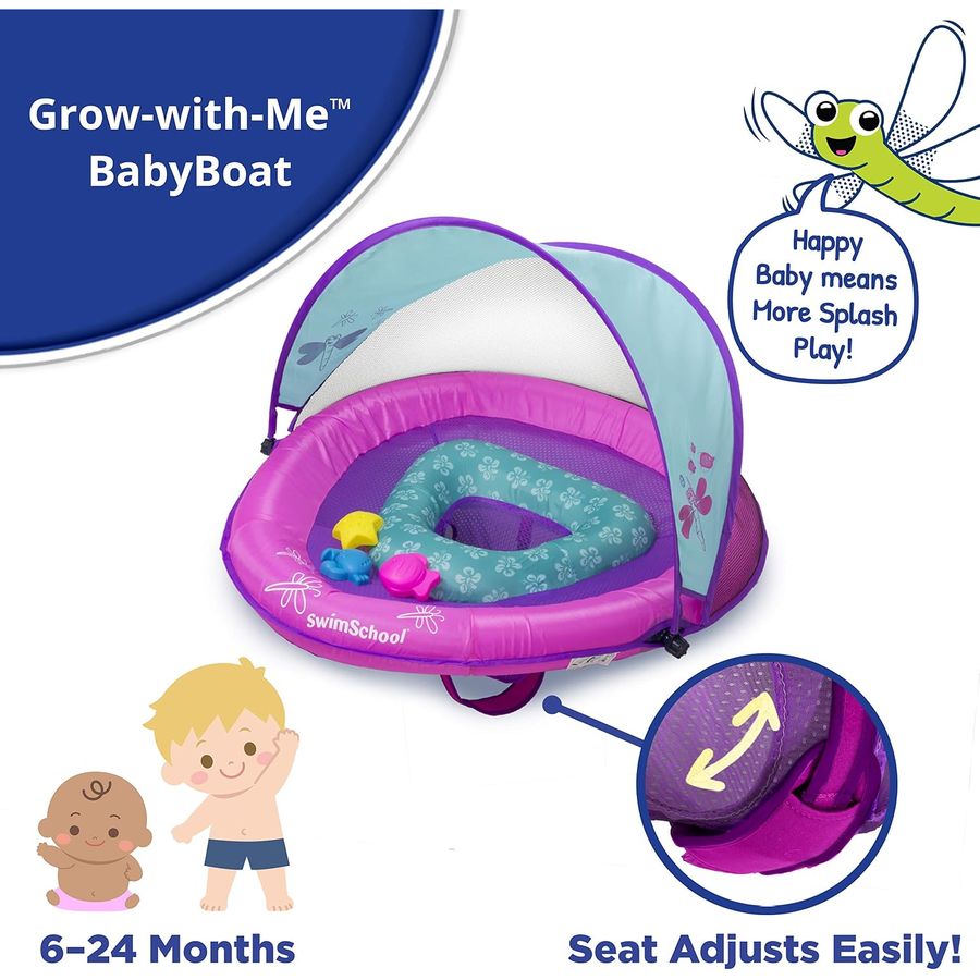 SwimSchool Deluxe Baby Pool Float with Canopy, Pink/Aqua — view 2