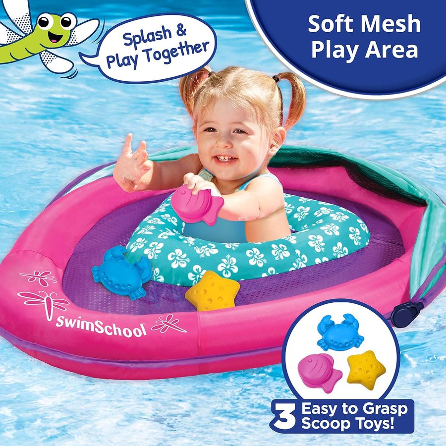 SwimSchool Deluxe Baby Pool Float with Canopy, Pink/Aqua — view 5
