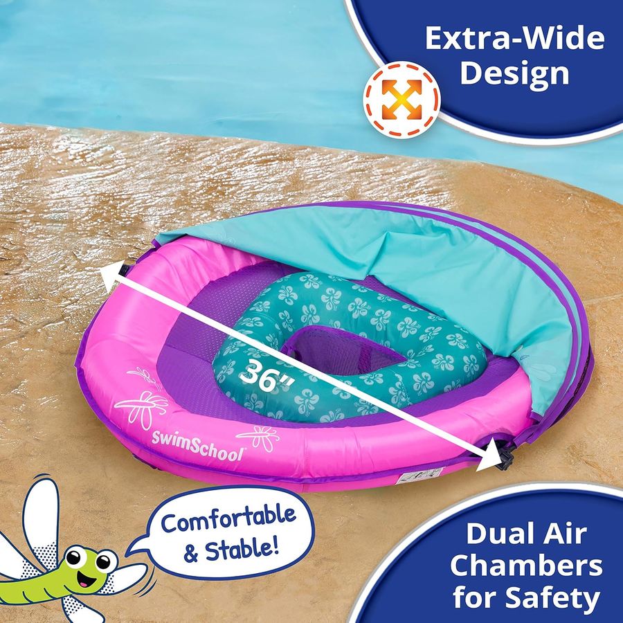 SwimSchool Deluxe Baby Pool Float with Canopy, Pink/Aqua — view 6