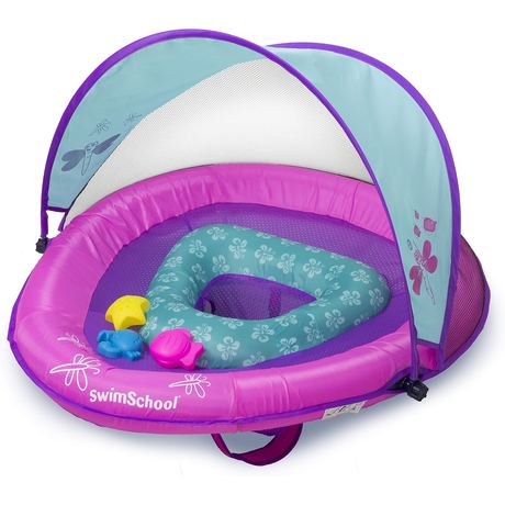 SwimSchool Deluxe Baby Pool Float with Canopy, Pink/Aqua