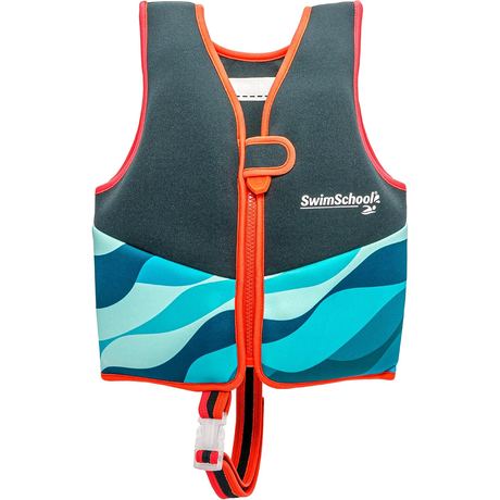 SwimSchool Neoprene Premium Swim Trainer Vest, M/L, Blue/Black/Green Wave