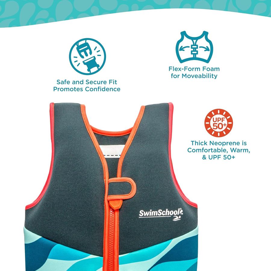 SwimSchool Neoprene Premium Swim Trainer Vest, Small/Medium, Blue/Black/Green Wave — view 4