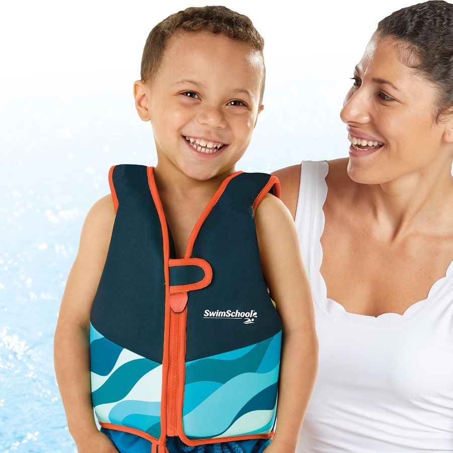 SwimSchool Neoprene Premium Swim Trainer Vest, Small/Medium, Blue/Black/Green Wave — view 5