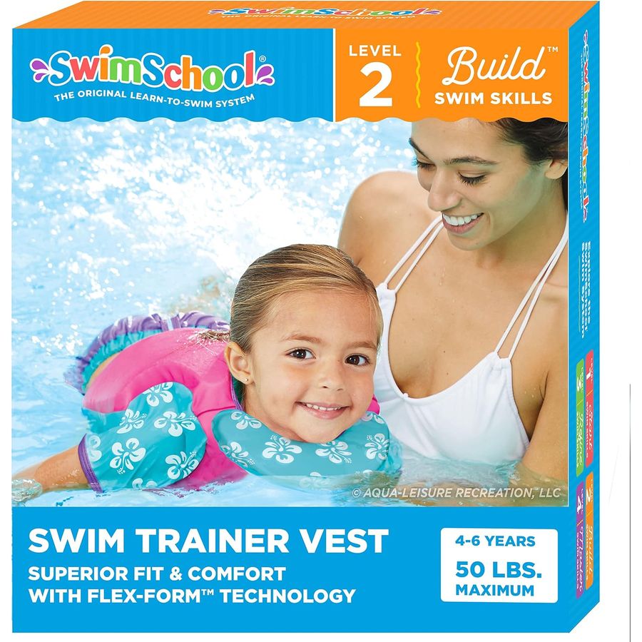 SwimSchool Neoprene Premium Swim Trainer Vest, Small/Medium, Blue/Black/Green Wave — view 6