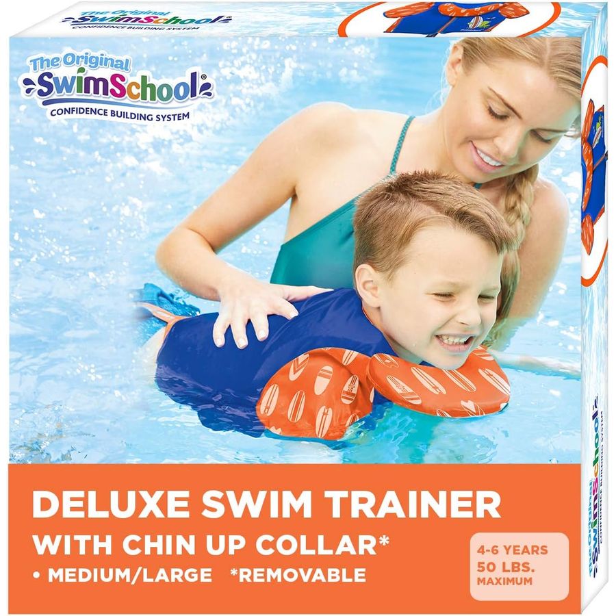 SwimSchool Swim Trainer Vest with Chin-Up Collar, M/L, Blue/Orange — view 2