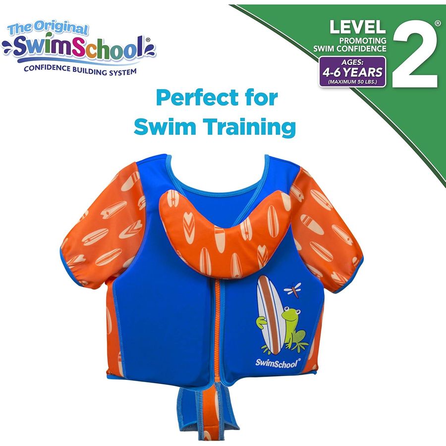 SwimSchool Swim Trainer Vest with Chin-Up Collar, M/L, Blue/Orange — view 4