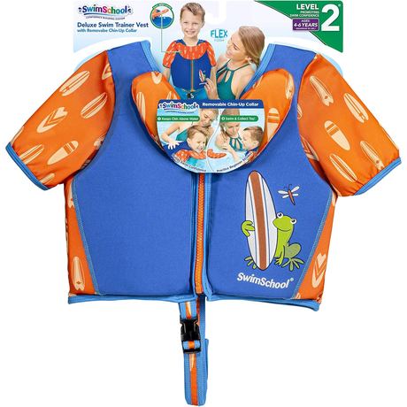SwimSchool Swim Trainer Vest with Chin-Up Collar, M/L, Blue/Orange