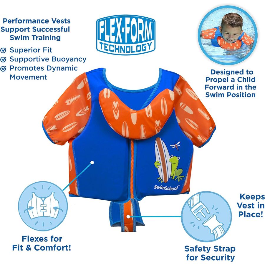 SwimSchool Swim Trainer Vest with Chin-Up Collar, S/M, Blue/Orange — view 5