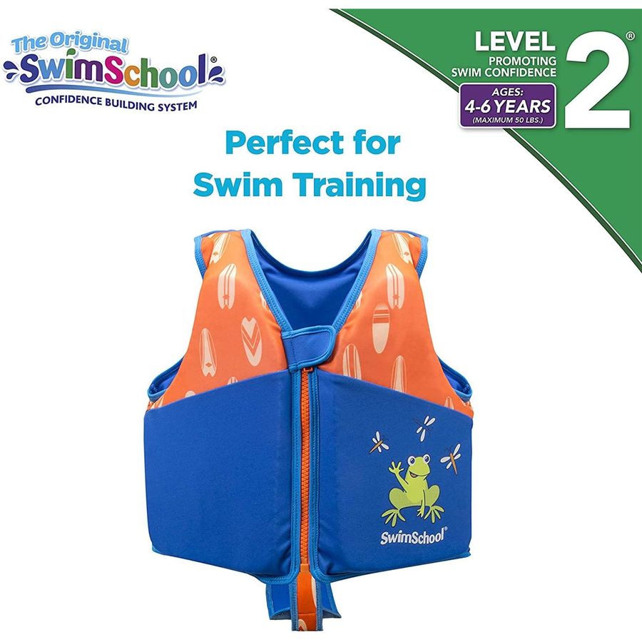 SwimSchool Swim Trainer Vest with Padded Shoulders, S/M, Blue/Orange — view 2