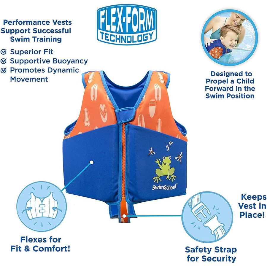 SwimSchool Swim Trainer Vest with Padded Shoulders, S/M, Blue/Orange — view 3