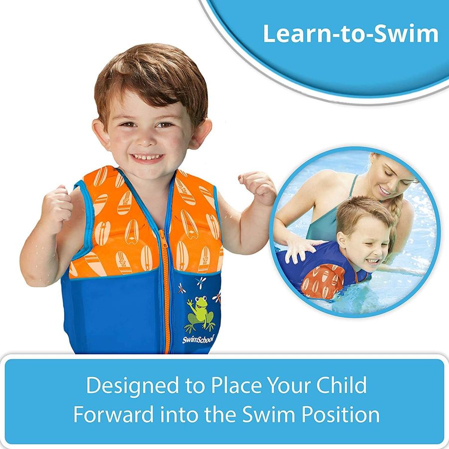 SwimSchool Swim Trainer Vest with Padded Shoulders, S/M, Blue/Orange — view 4