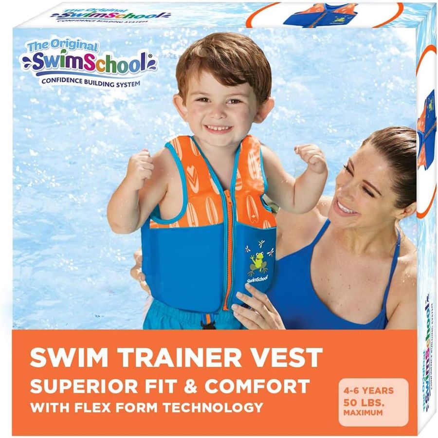 SwimSchool Swim Trainer Vest with Padded Shoulders, S/M, Blue/Orange — view 5