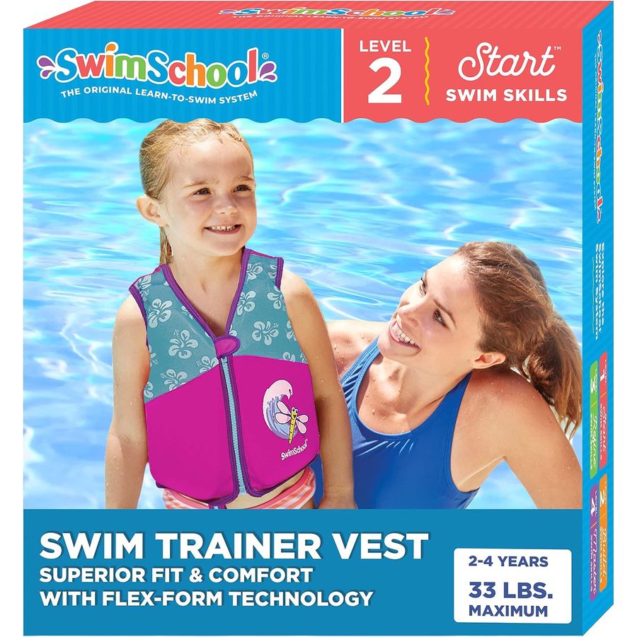 SwimSchool Swim Trainer Vest with Padded Shoulders, Small/Medium, Pink/Aqua — view 2
