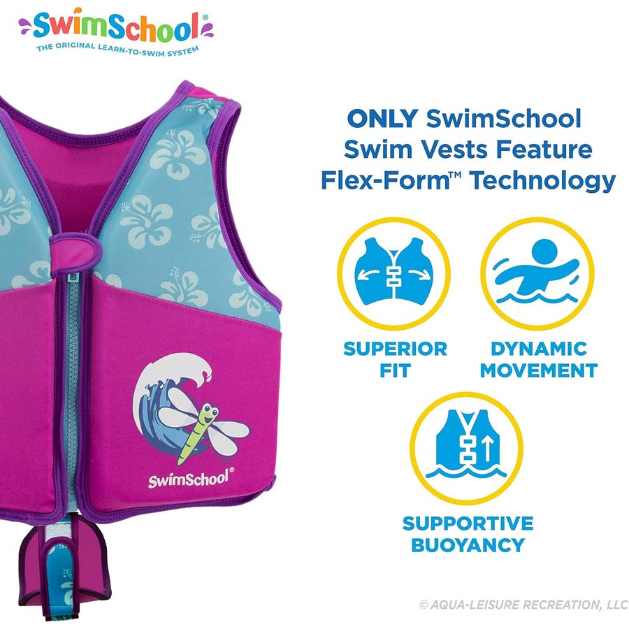 SwimSchool Swim Trainer Vest with Padded Shoulders, Small/Medium, Pink/Aqua — view 3