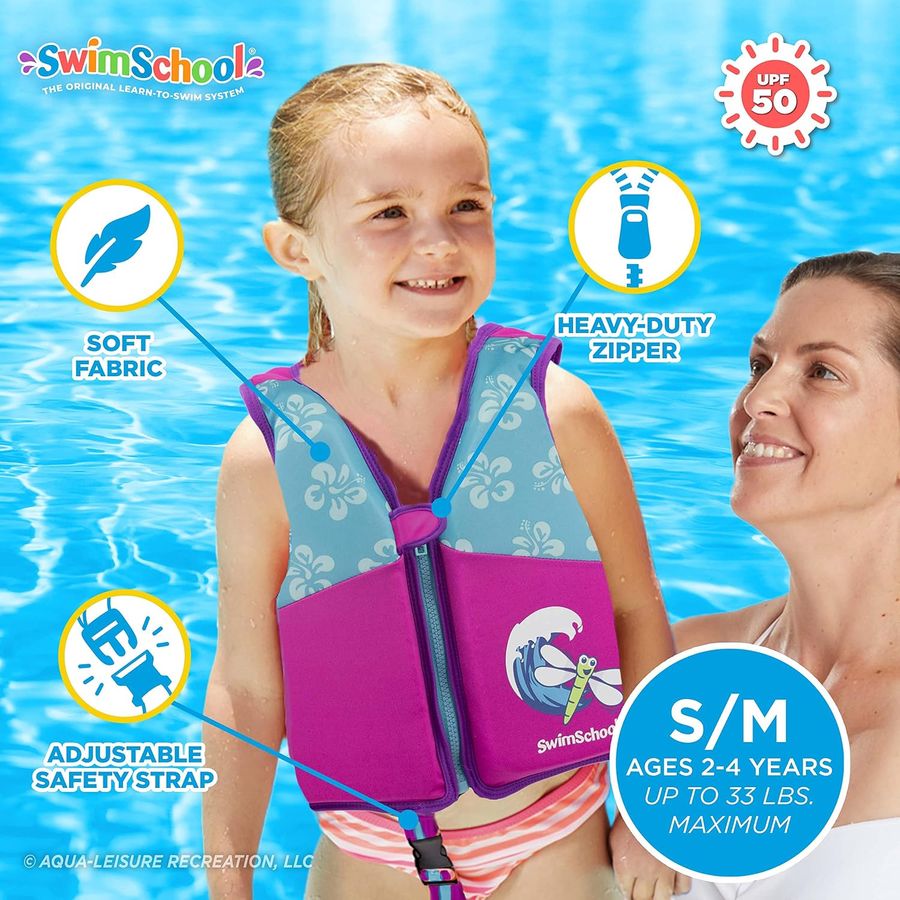 SwimSchool Swim Trainer Vest with Padded Shoulders, Small/Medium, Pink/Aqua — view 4