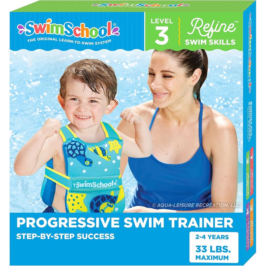 SwimSchool Swim Trainer Vest with UPF50 Shoulder Sleeves, M/L, Blue/Orange — view 2