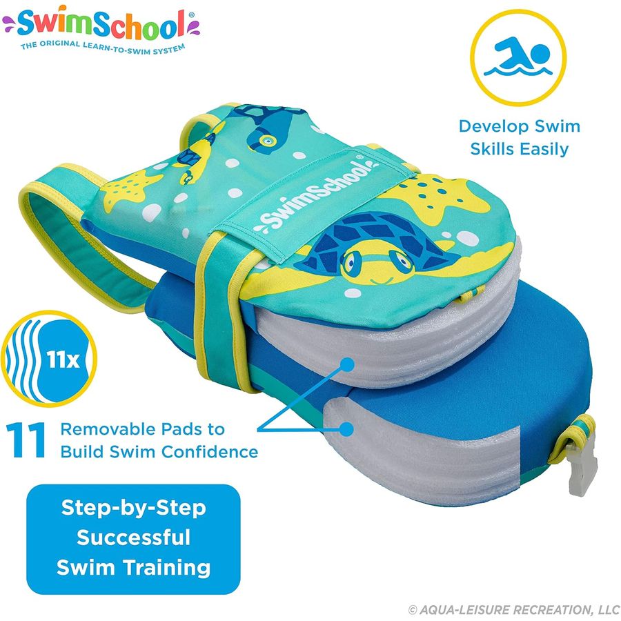 SwimSchool Swim Trainer Vest with UPF50 Shoulder Sleeves, M/L, Blue/Orange — view 4