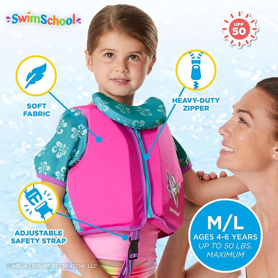 SwimSchool Swim Trainer with Chin-Up Collar, Medium/Large, Pink/Aqua — view 3