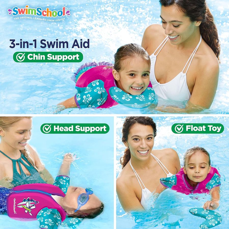 SwimSchool Swim Trainer with Chin-Up Collar, Medium/Large, Pink/Aqua — view 5