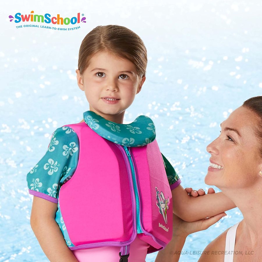 SwimSchool Swim Trainer with Chin-Up Collar, Medium/Large, Pink/Aqua — view 6