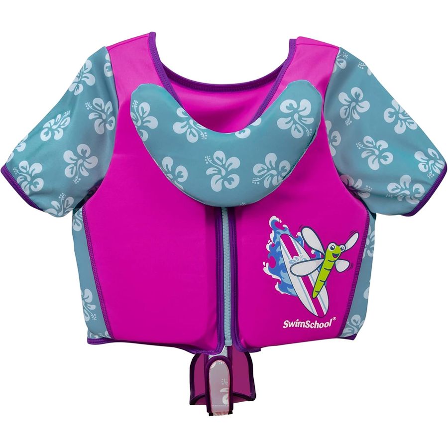 SwimSchool Swim Trainer with Chin-Up Collar, Medium/Large, Pink/Aqua