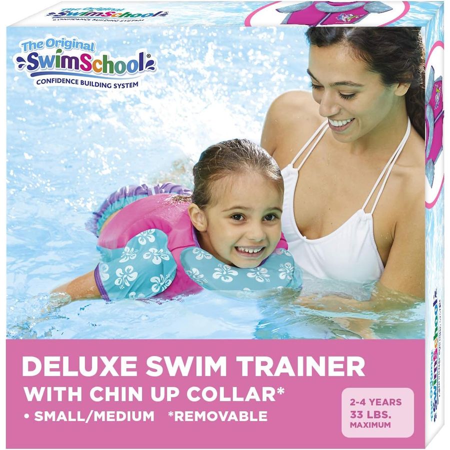 SwimSchool Swim Trainer with Chin-Up Collar, Small/Medium, Pink/Aqua — view 2