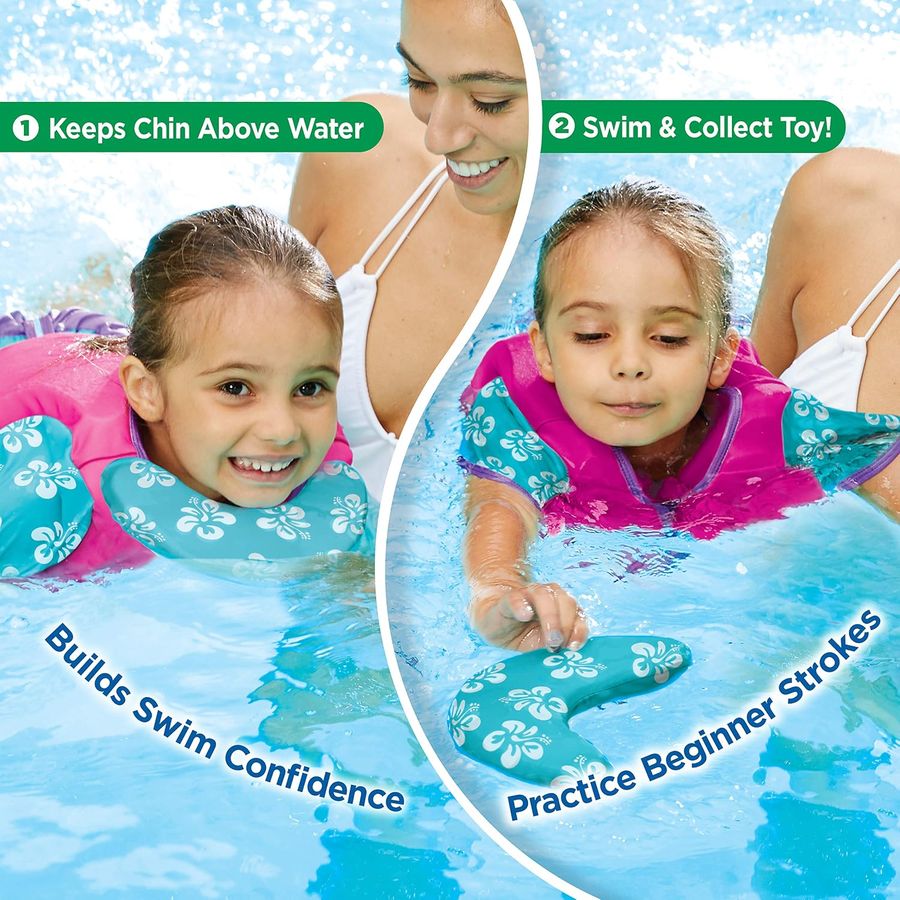 SwimSchool Swim Trainer with Chin-Up Collar, Small/Medium, Pink/Aqua — view 3