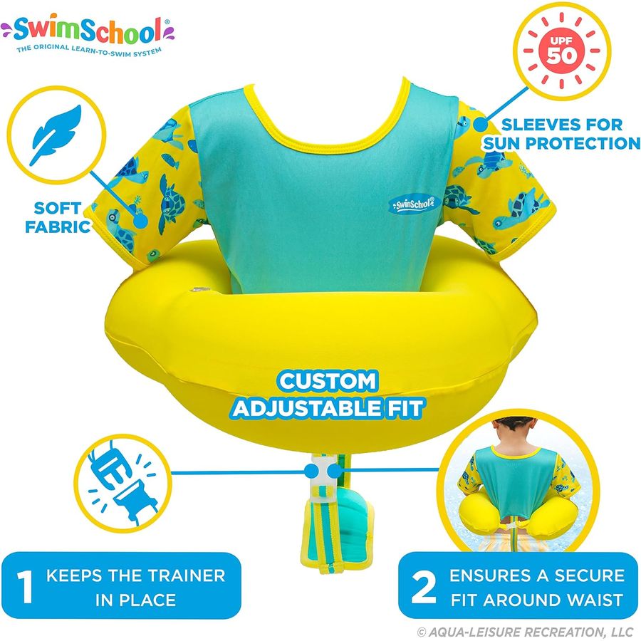 SwimSchool Ultra Swim Trainer Toddler Vest Floatie, Seafoam Blue Lemon — view 3
