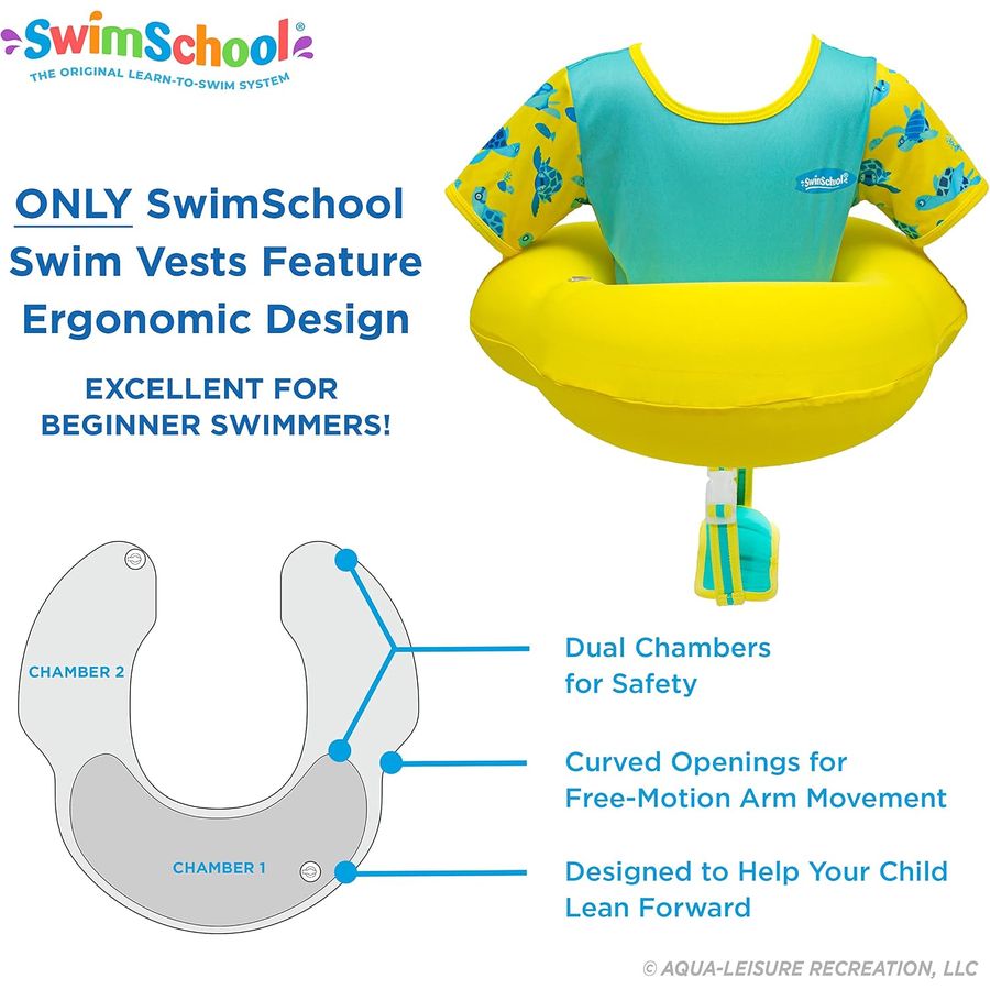SwimSchool Ultra Swim Trainer Toddler Vest Floatie, Seafoam Blue Lemon — view 4