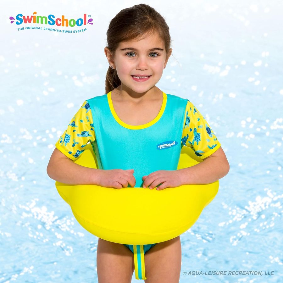 SwimSchool Ultra Swim Trainer Toddler Vest Floatie, Seafoam Blue Lemon — view 6